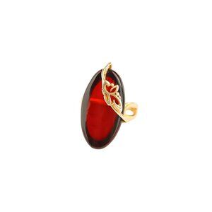 Baltic Cherry Amber Adjustable Ring in 14k Gold Plated s925